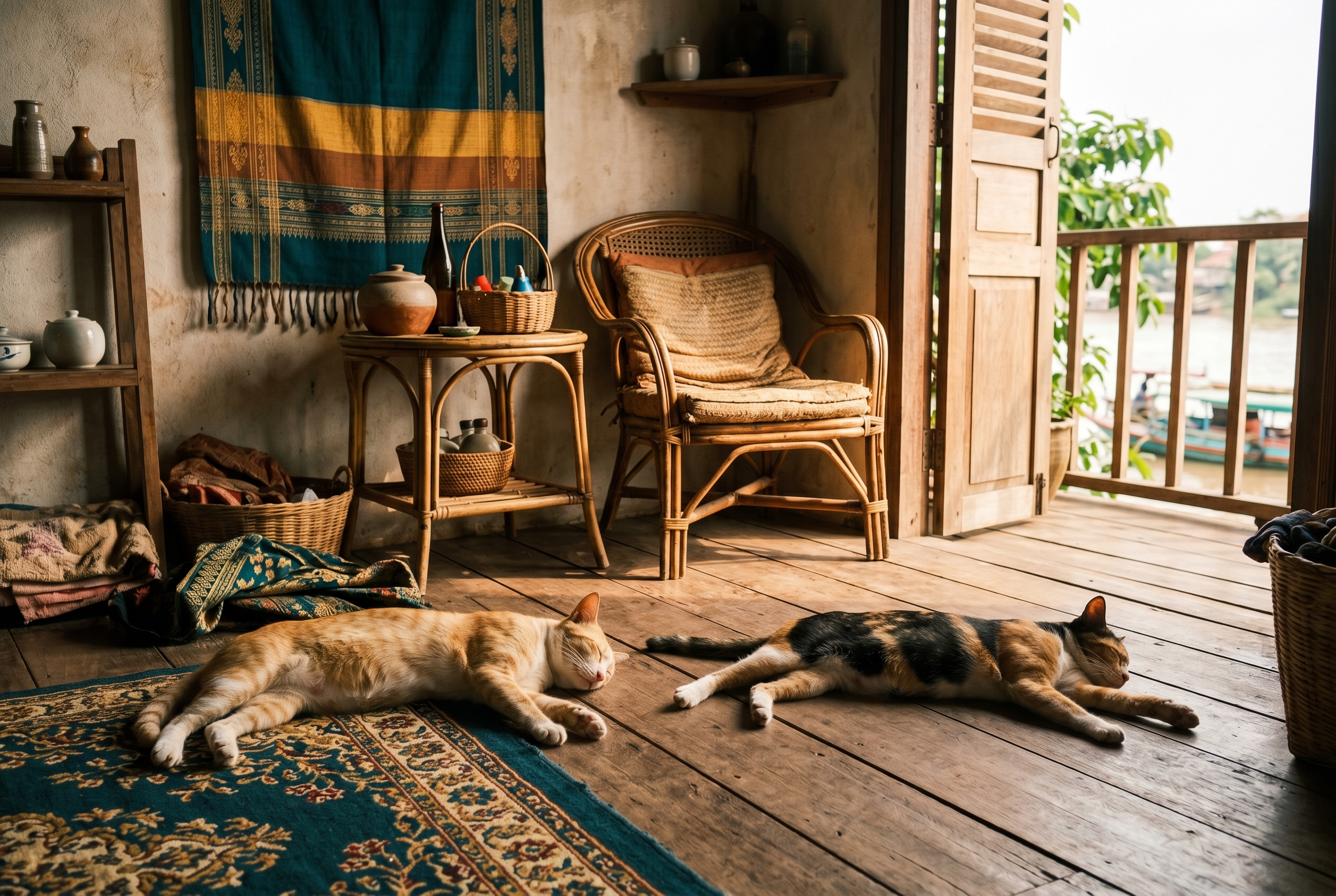 Two cats + a cottage, riverside