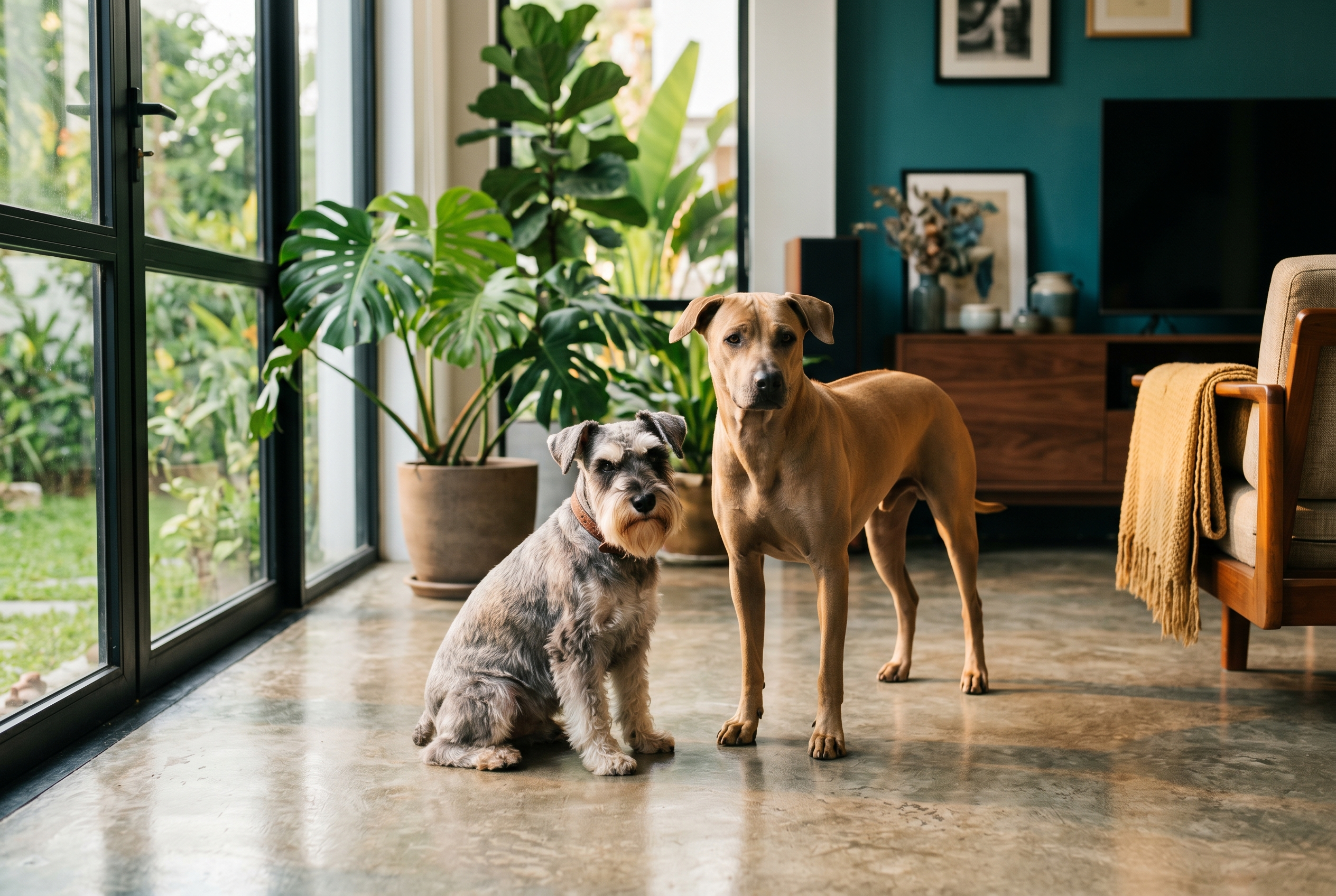 Two dogs, modern townhouse, District 2